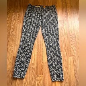 Pilcro +The Letterpress Sarif Sateen Pattern Navy Skinny Pants Womens 28